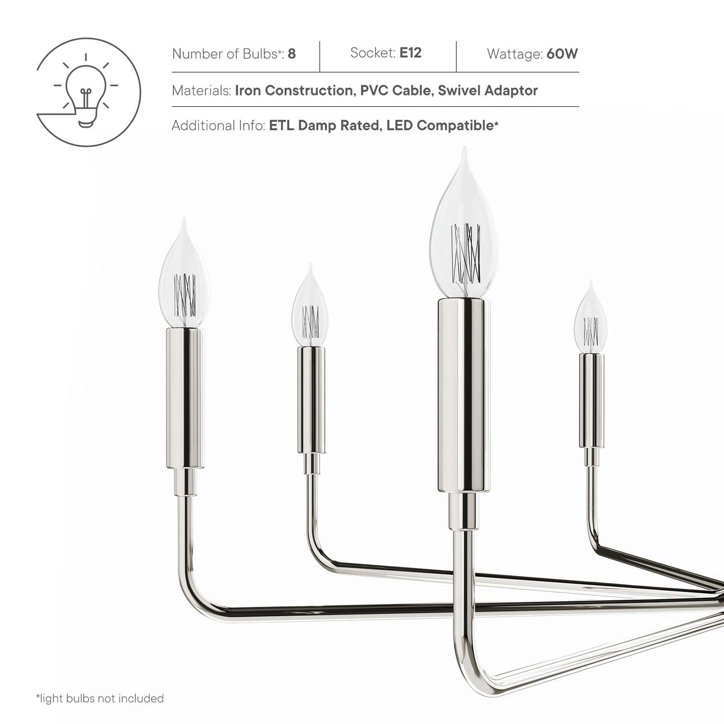 Rekindle 8-Light Chandelier By Modway - EEI-5636 | Chandeliers | Modishstore - 15