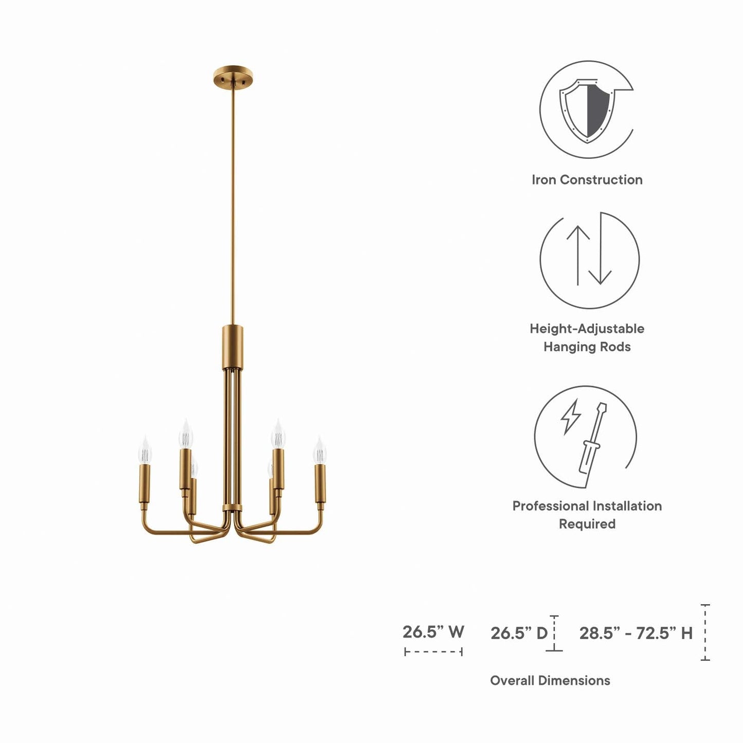 Rekindle 6-Light Chandelier By Modway - EEI-5637 | Chandeliers | Modishstore - 24