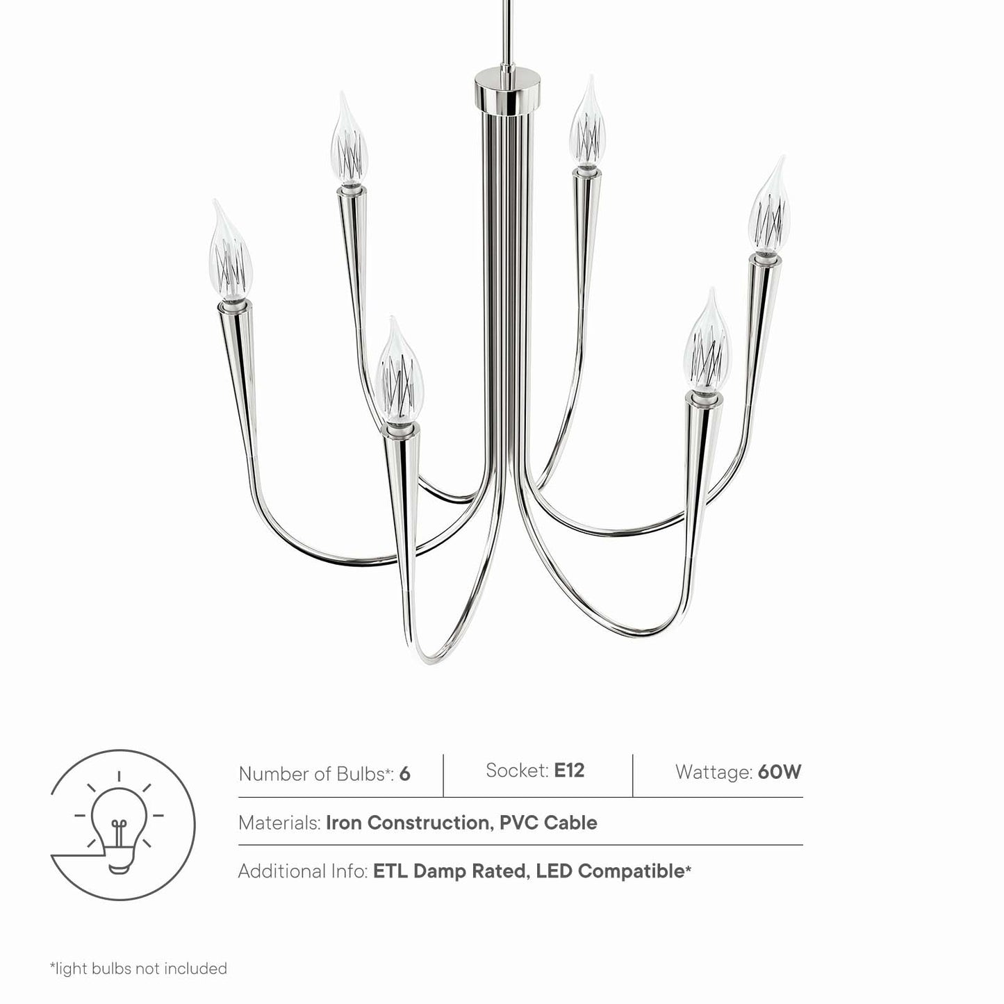 Penrose 6-Light Chandelier By Modway - EEI-5661 | Chandeliers | Modishstore - 14