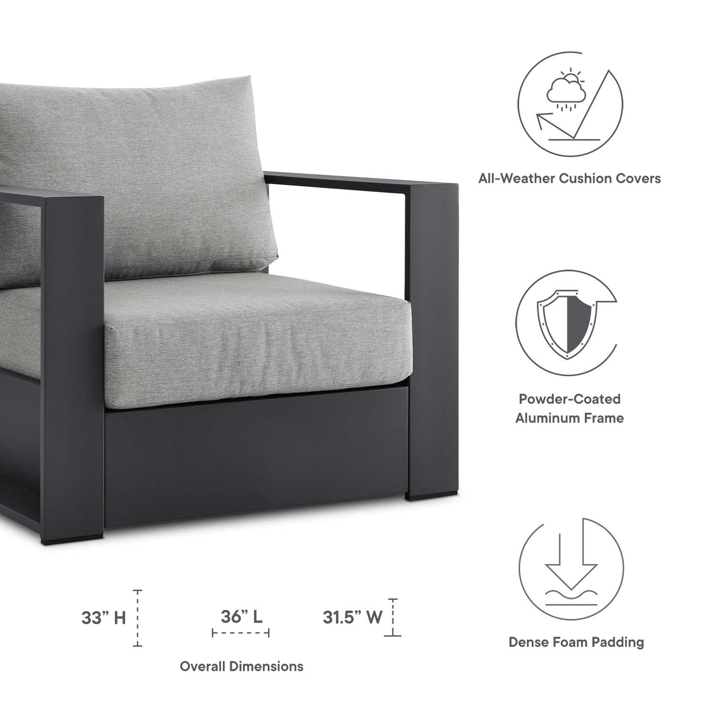 Tahoe Outdoor Patio Powder-Coated Aluminum Armchair By Modway | Outdoor Chairs | Modishstore - 15