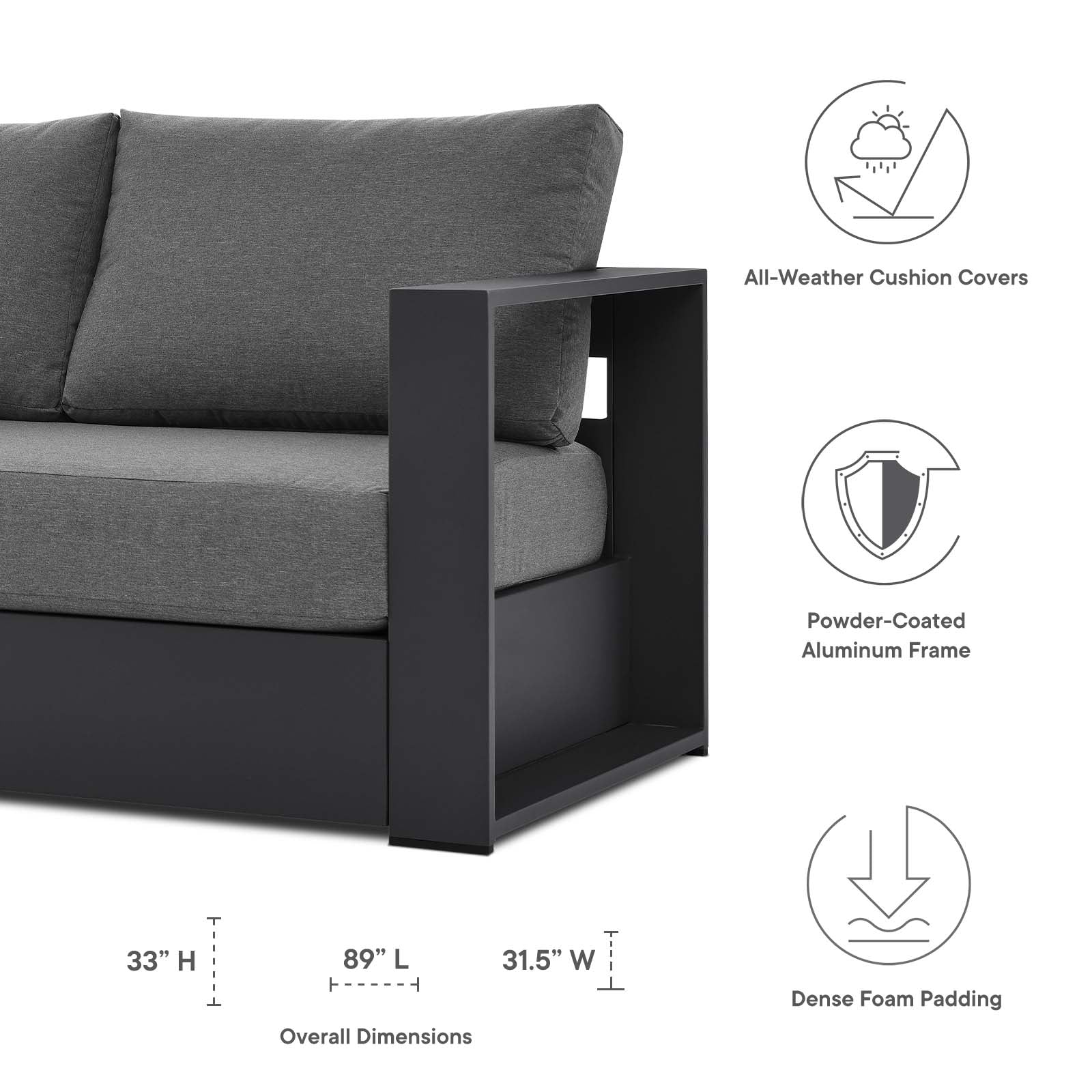 Tahoe Outdoor Patio Powder-Coated Aluminum Sofa By Modway | Outdoor Sofas, Loveseats & Sectionals | Modishstore - 8