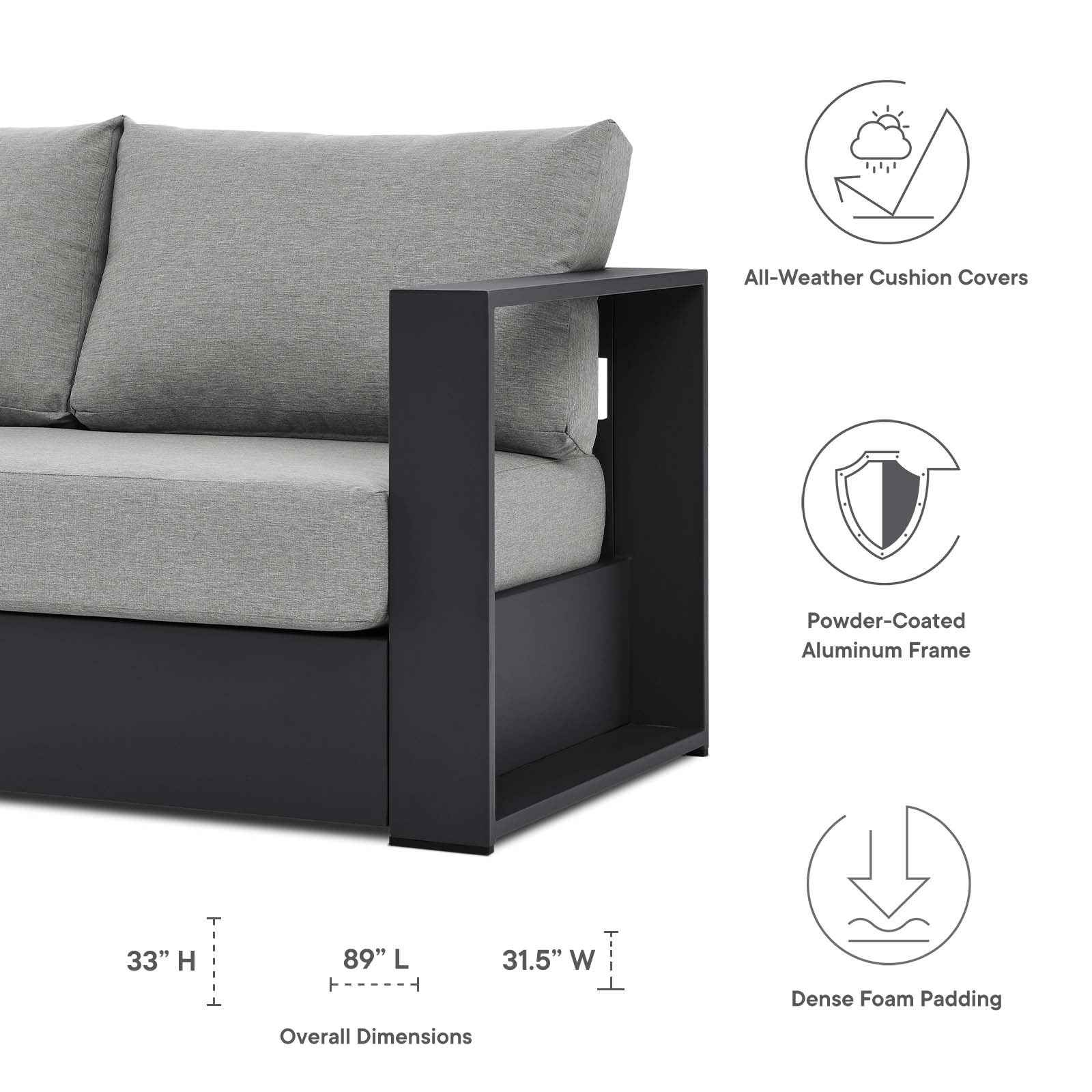 Tahoe Outdoor Patio Powder-Coated Aluminum Sofa By Modway | Outdoor Sofas, Loveseats & Sectionals | Modishstore - 15