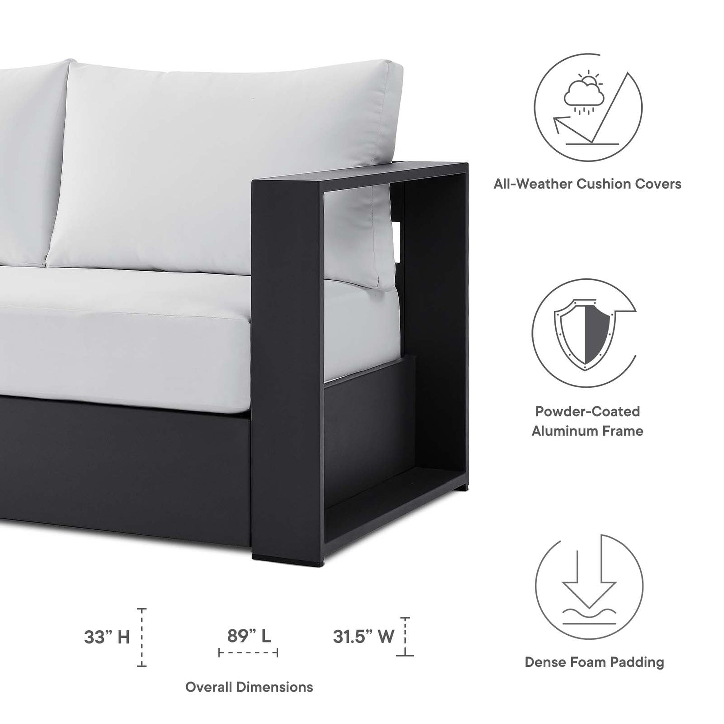 Tahoe Outdoor Patio Powder-Coated Aluminum Sofa By Modway | Outdoor Sofas, Loveseats & Sectionals | Modishstore - 23