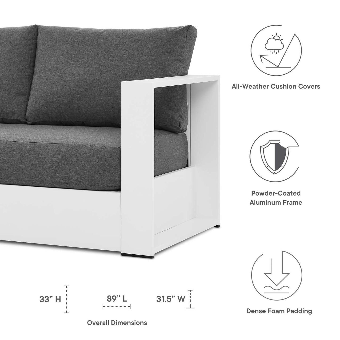 Tahoe Outdoor Patio Powder-Coated Aluminum Sofa By Modway | Outdoor Sofas, Loveseats & Sectionals | Modishstore - 31