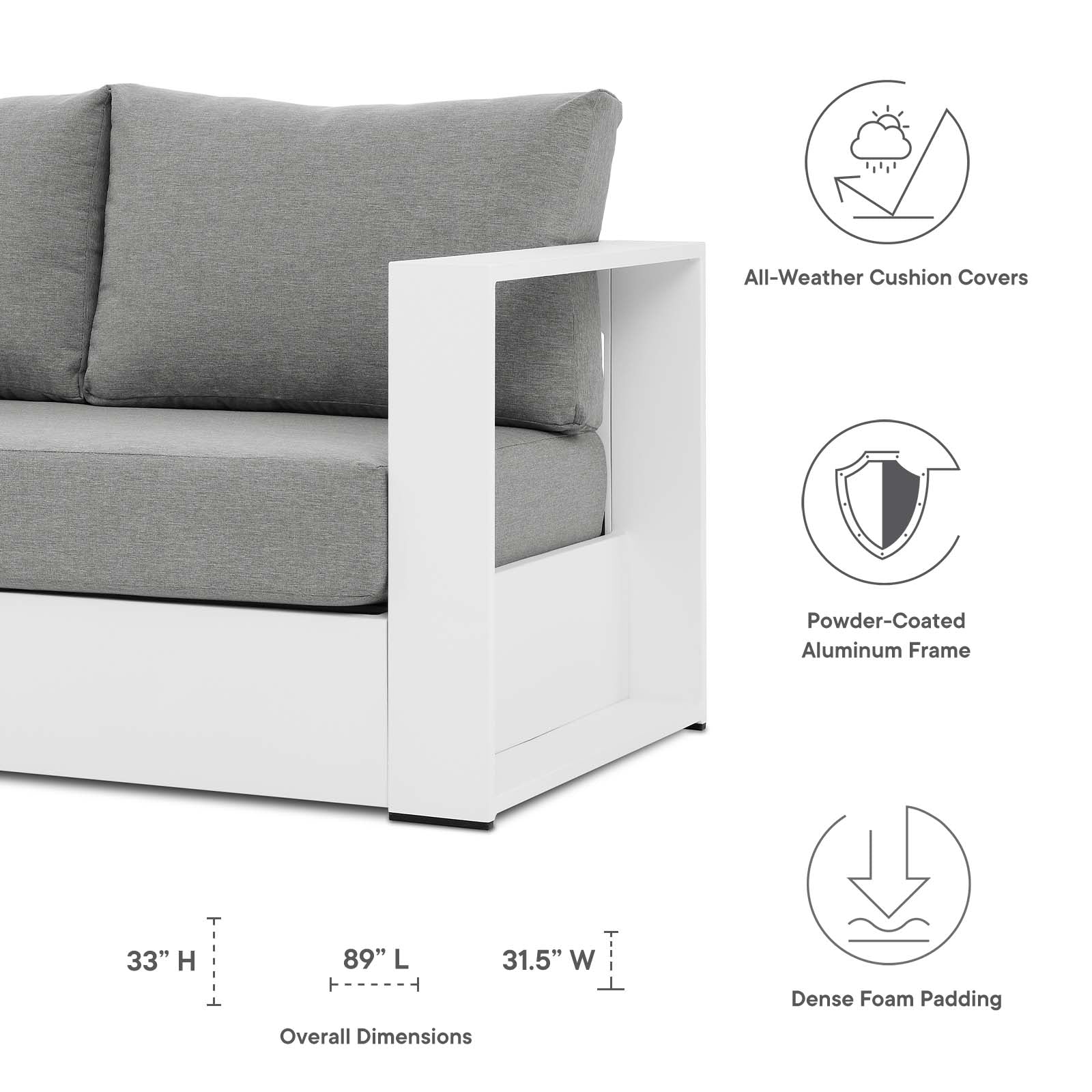 Tahoe Outdoor Patio Powder-Coated Aluminum Sofa By Modway | Outdoor Sofas, Loveseats & Sectionals | Modishstore - 39