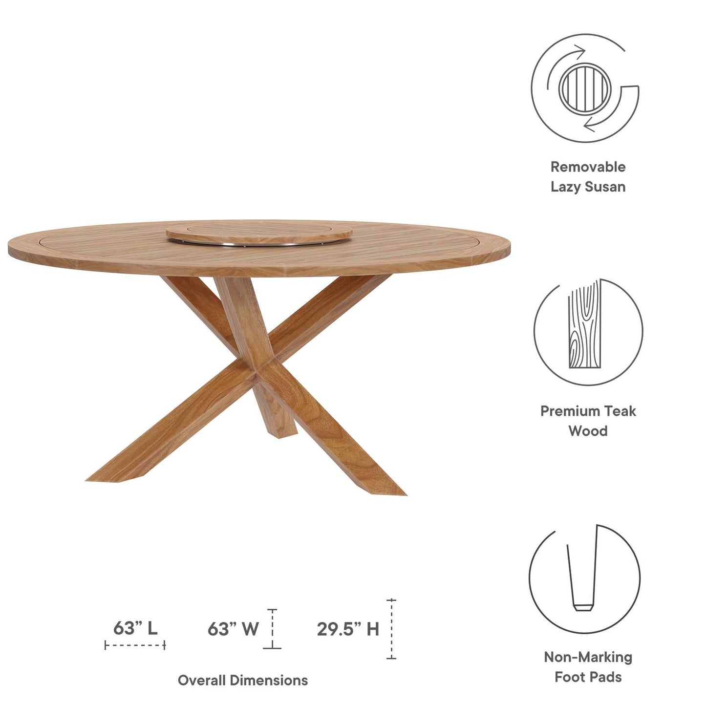 Wellspring 63" Outdoor Patio Teak Wood Dining Table By Modway - EEI-5745 | Outdoor Tables | Modishstore - 5