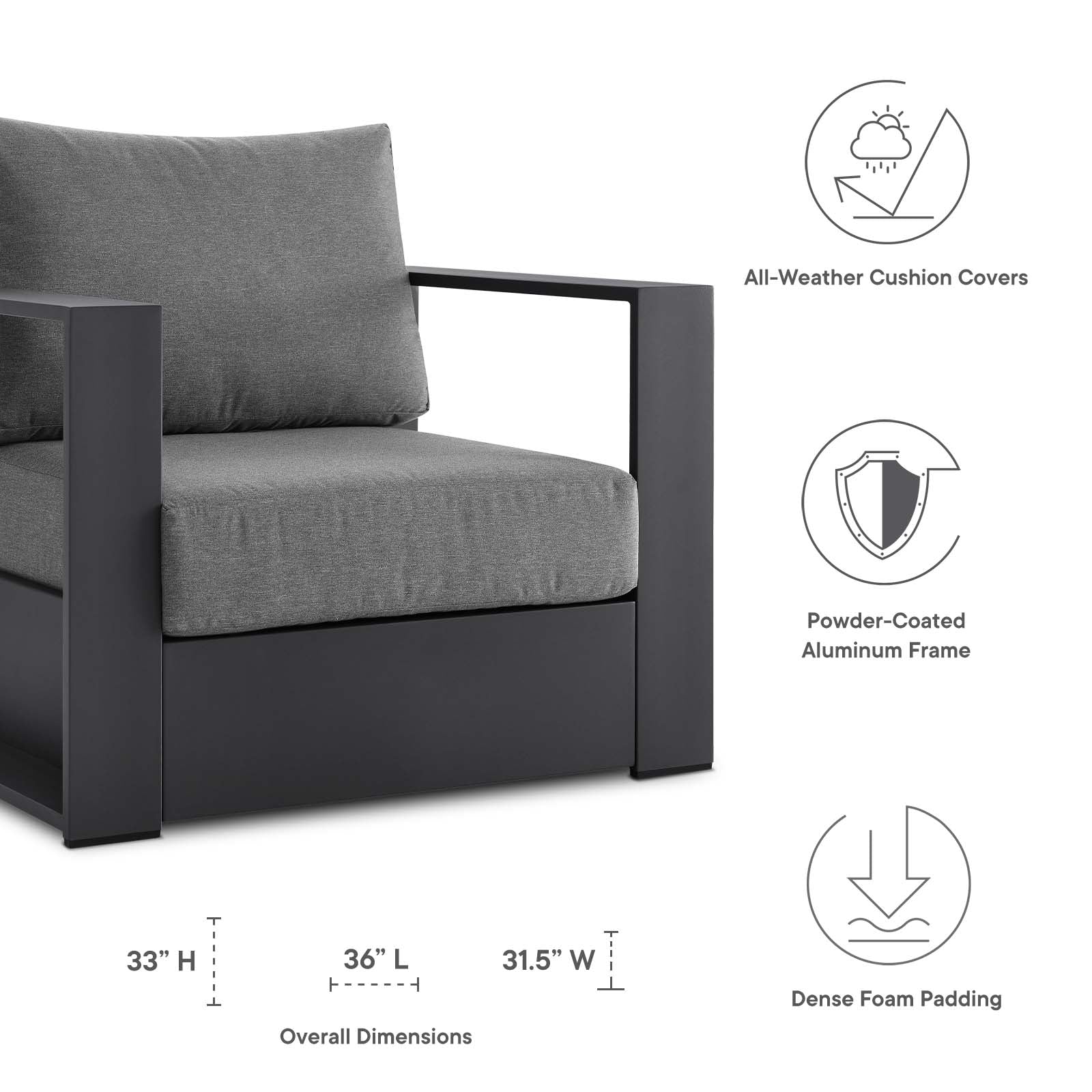 Tahoe Outdoor Patio Powder-Coated Aluminum 3-Piece Set By Modway | Outdoor Sofas, Loveseats & Sectionals | Modishstore - 4