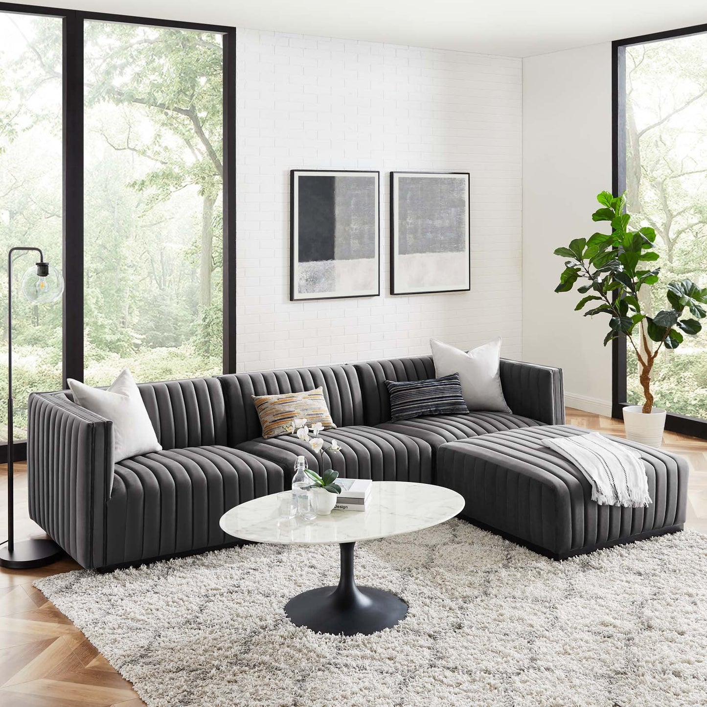 Conjure Channel Tufted Performance Velvet 4-Piece Sectional By Modway - EEI-5766 | Sectional - 41