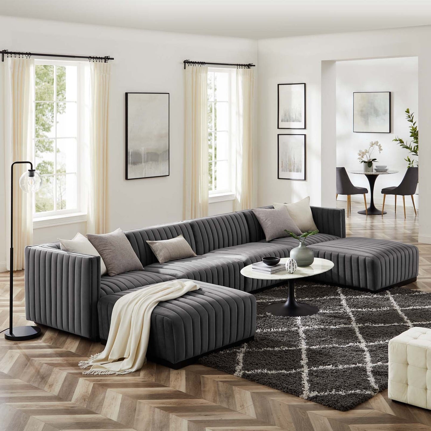 Conjure Channel Tufted Performance Velvet 6-Piece Sectional By Modway - EEI-5768 | Sofa Set - 41