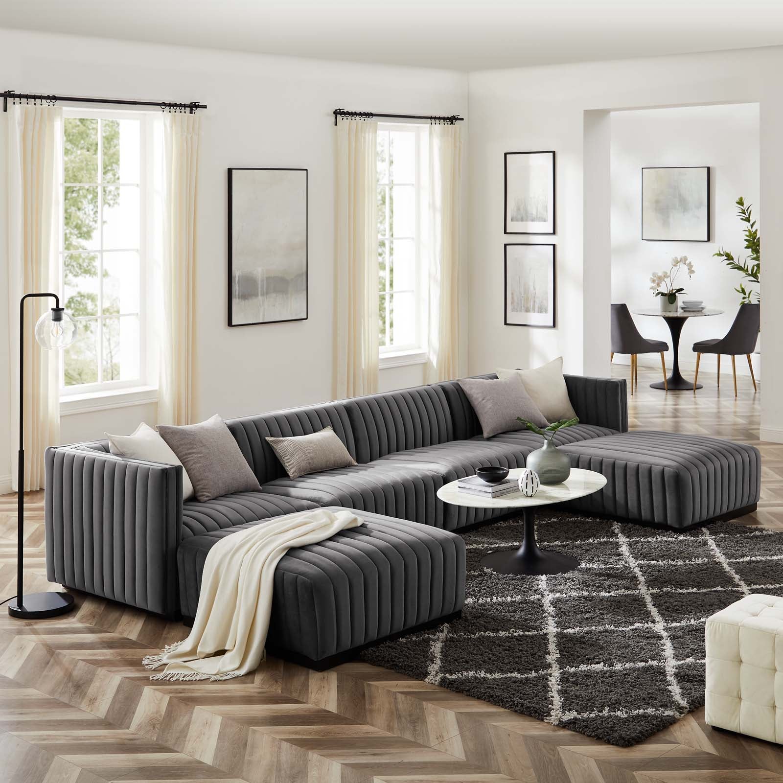 Conjure Channel Tufted Performance Velvet 6-Piece Sectional By Modway - EEI-5768 | Sofa Set - 41