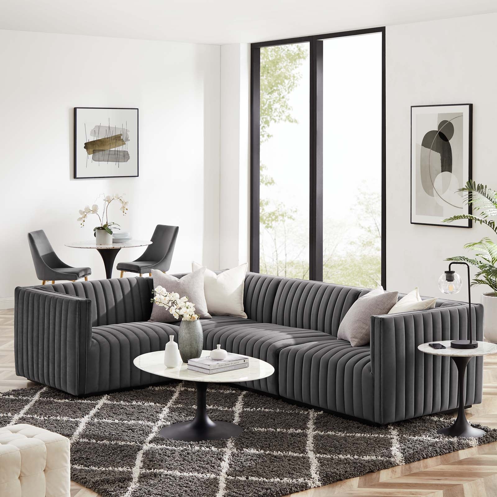 Conjure Channel Tufted Performance Velvet 4-Piece Sectional By Modway - EEI-5769 | Sectional - 41