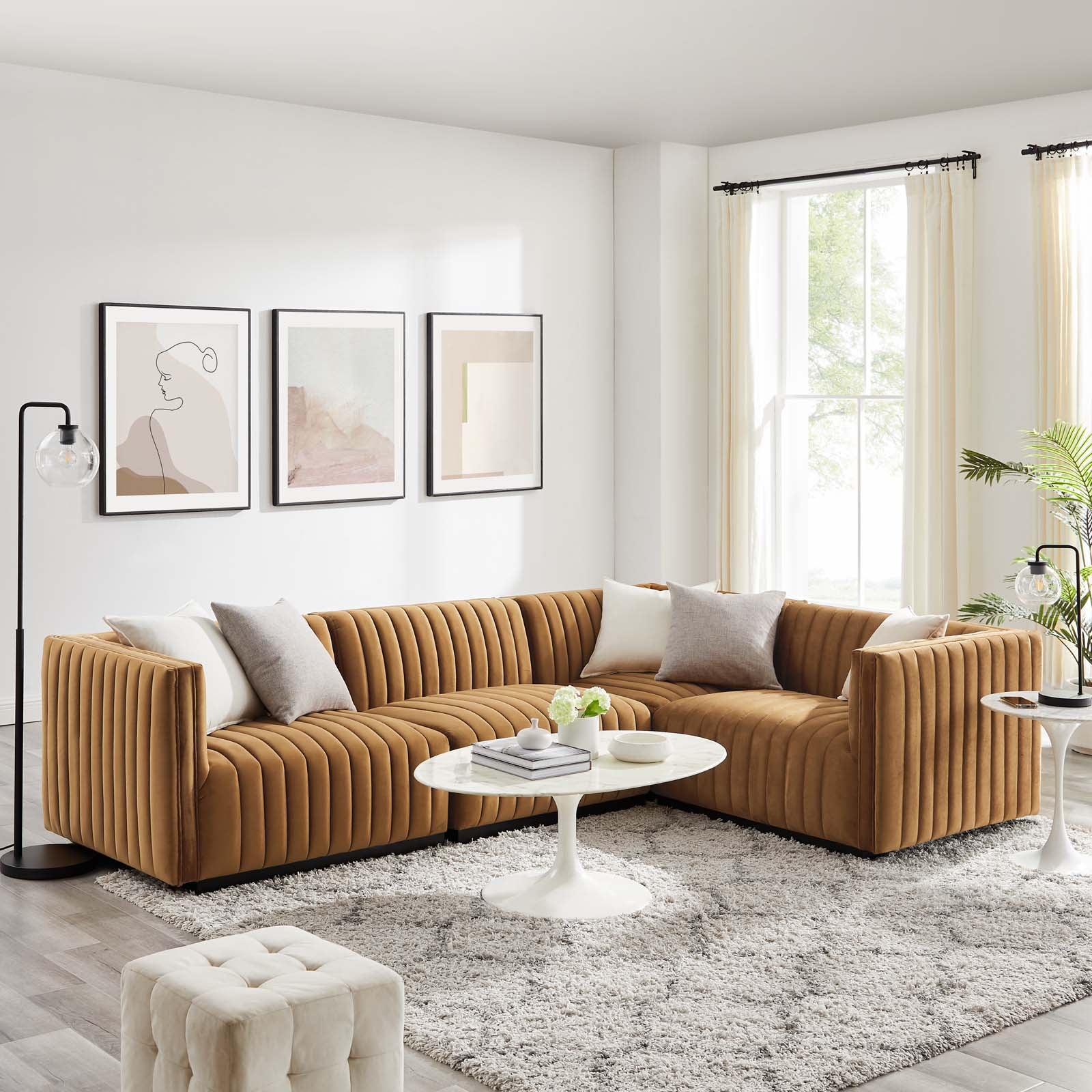 Conjure Channel Tufted Performance Velvet 4-Piece Sectional By Modway - EEI-5770 | Sectional