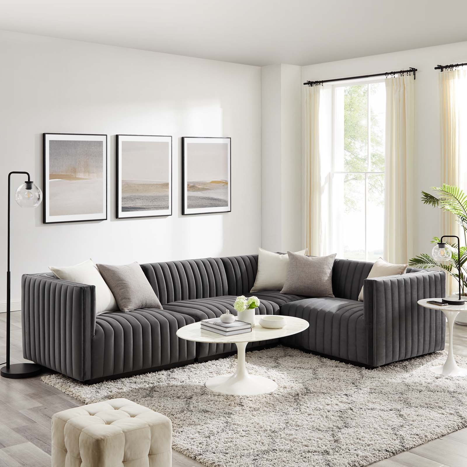 Conjure Channel Tufted Performance Velvet 4-Piece Sectional By Modway - EEI-5770 | Sectional - 41