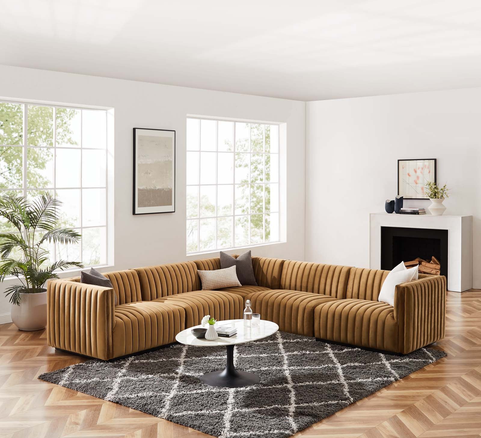 Conjure Channel Tufted Performance Velvet 5-Piece Sectional By Modway - EEI-5771 | Sectional