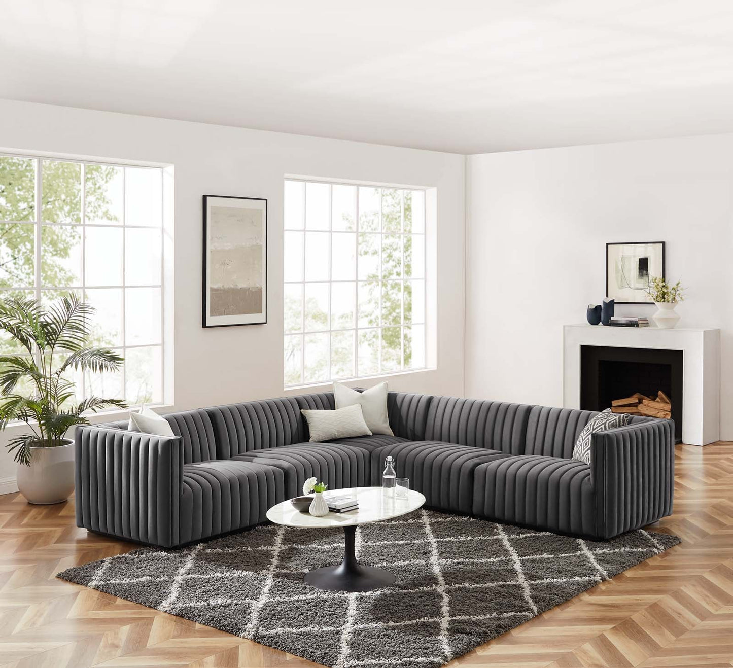 Conjure Channel Tufted Performance Velvet 5-Piece Sectional By Modway - EEI-5771 | Sectional - 41