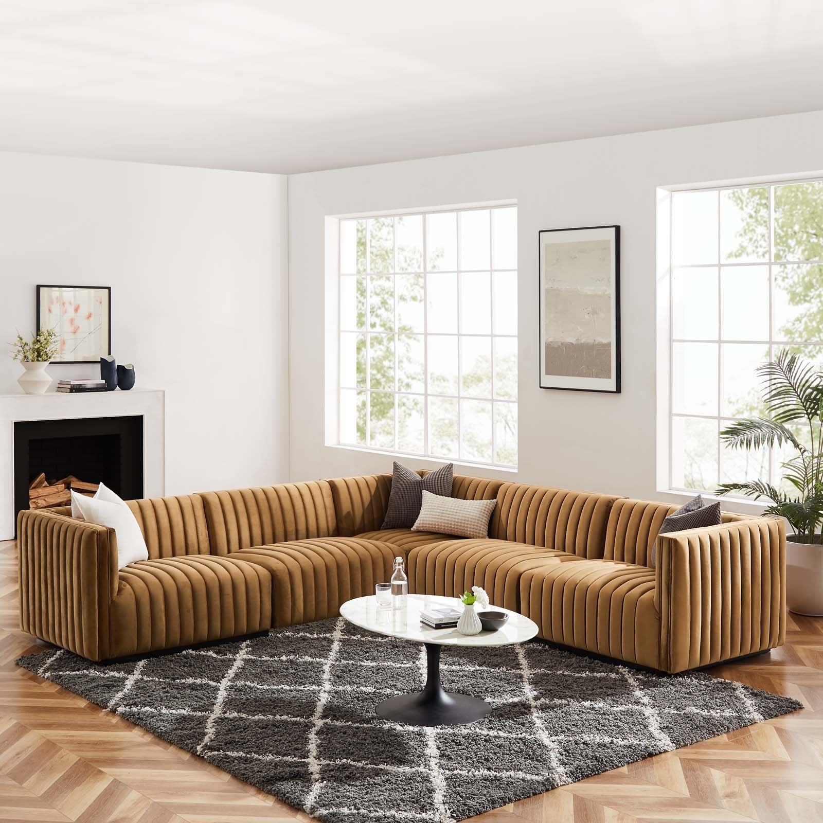 Conjure Channel Tufted Performance Velvet 5-Piece Sectional By Modway - EEI-5772 | Sectional