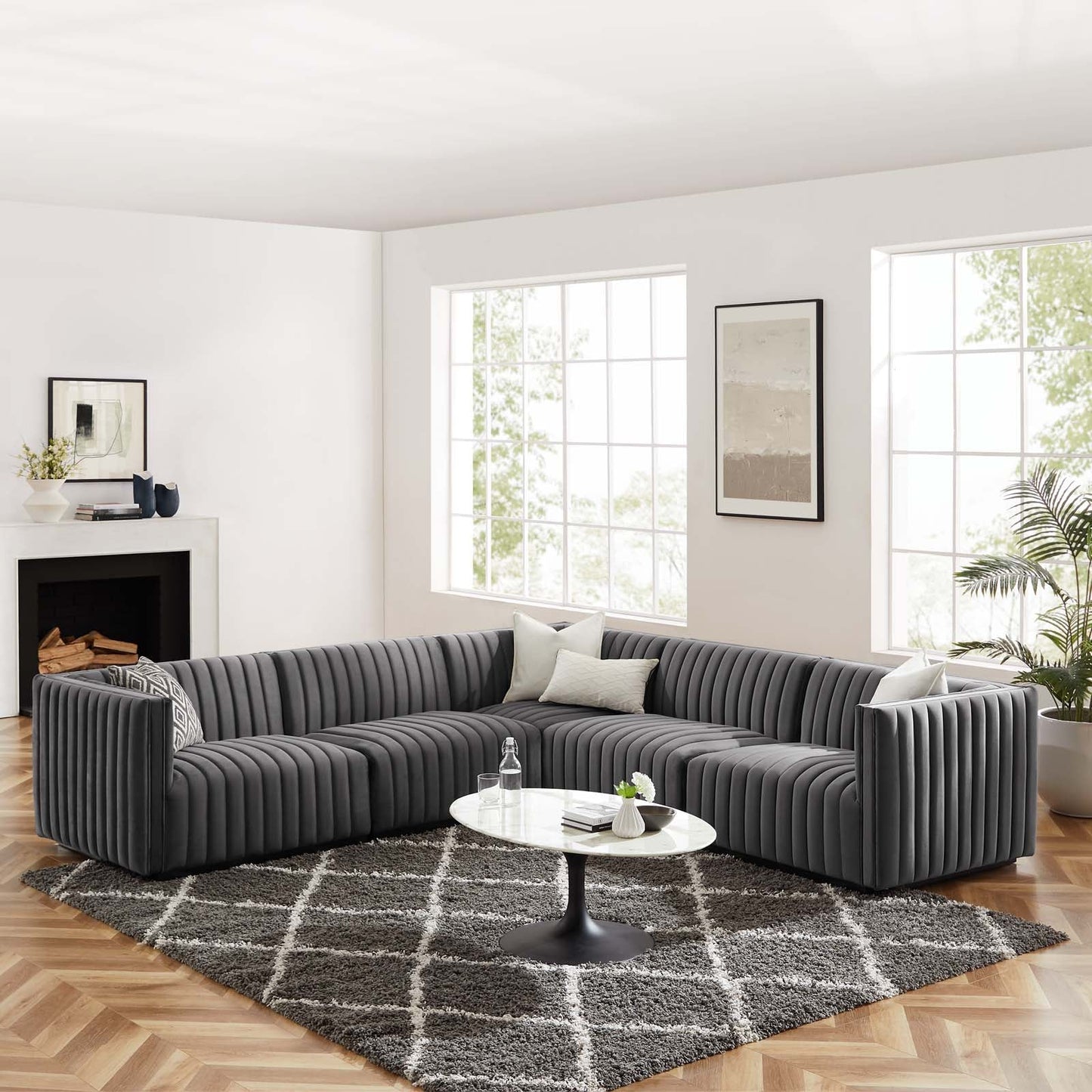 Conjure Channel Tufted Performance Velvet 5-Piece Sectional By Modway - EEI-5772 | Sectional - 41