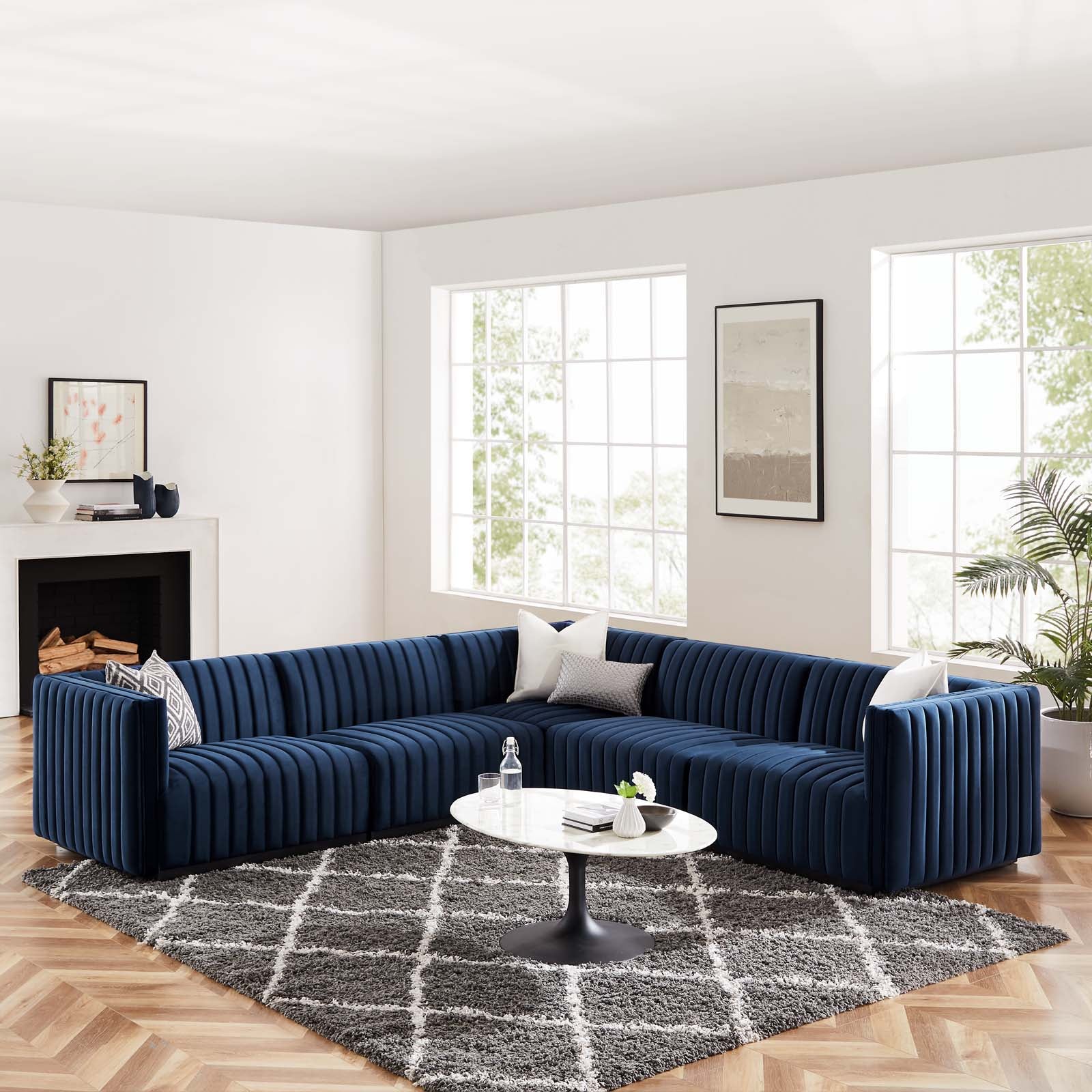 Conjure Channel Tufted Performance Velvet 5-Piece Sectional By Modway - EEI-5772 | Sectional - 57