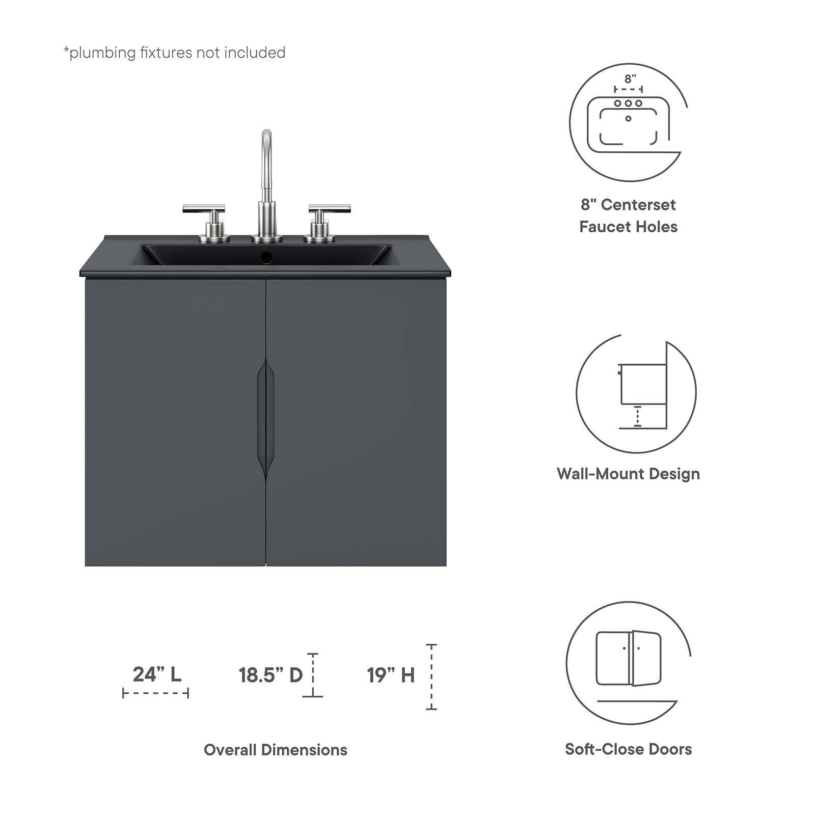 Vitality 24" Bathroom Vanity By Modway - EEI-5782-GRY-BLK | Bathroom Accessories |  Modishstore - 8