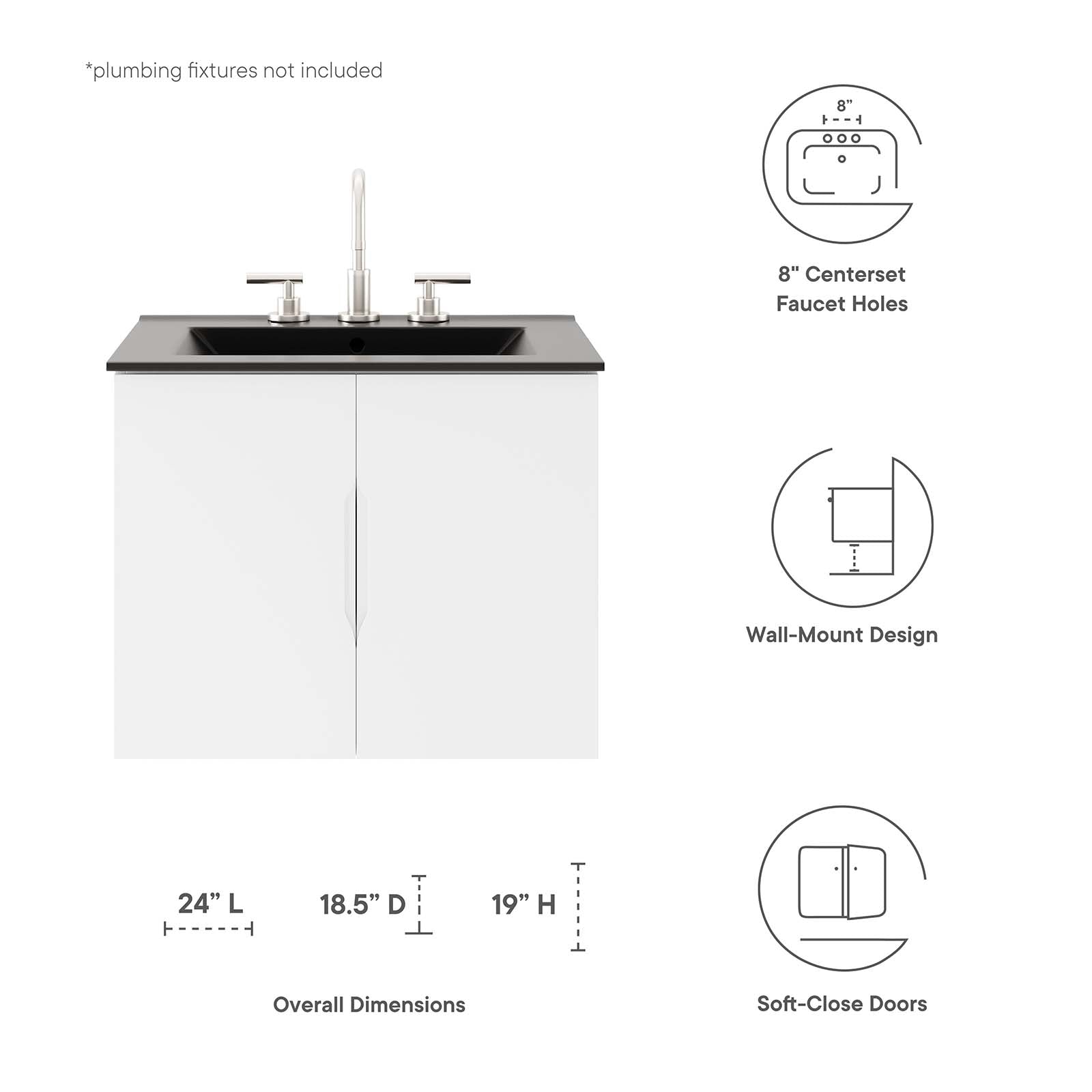 Vitality 24" Bathroom Vanity By Modway - EEI-5782-GRY-BLK | Bathroom Accessories |  Modishstore - 24