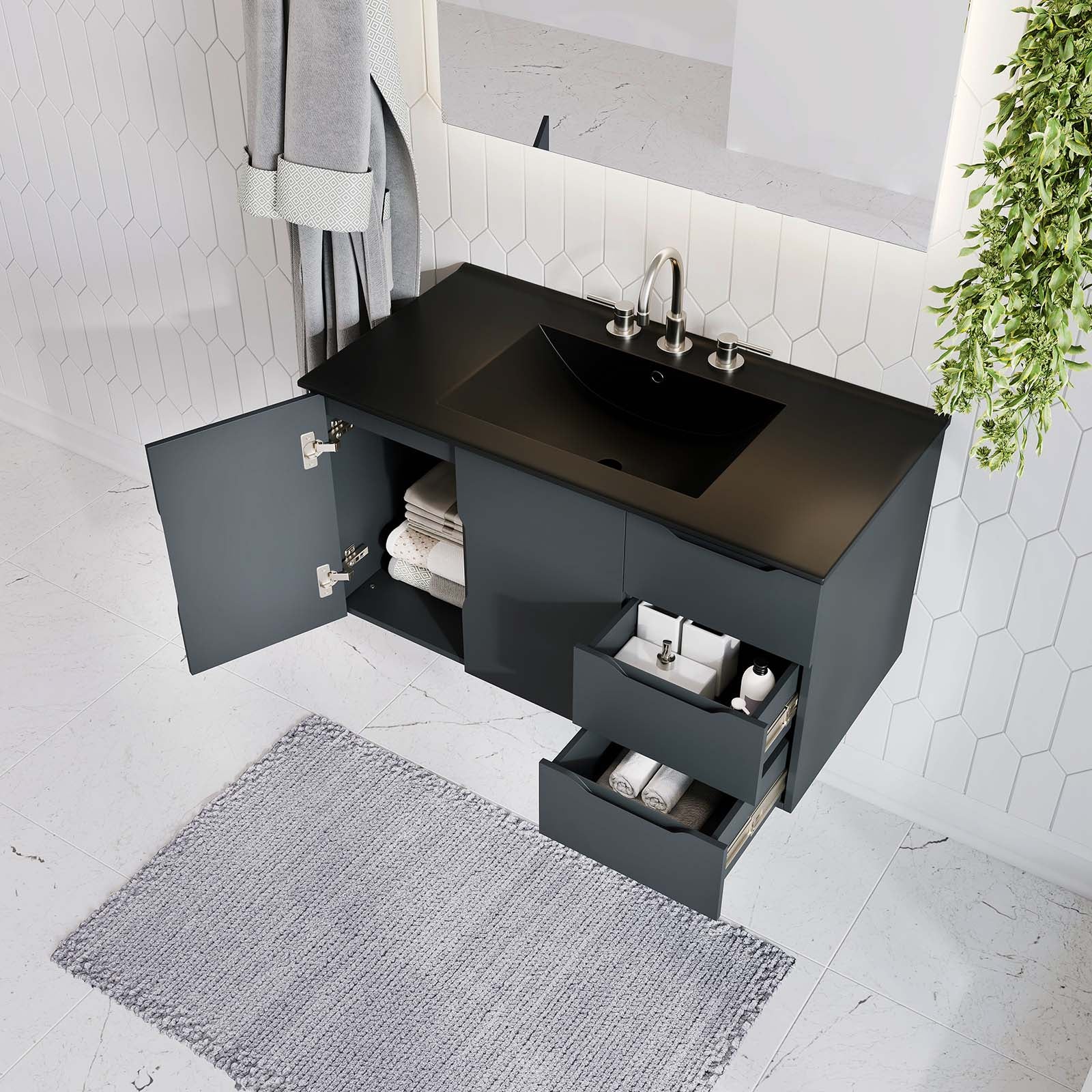 Vitality 36" Bathroom Vanity By Modway - EEI-5783-GRY-BLK | Bathroom Accessories |  Modishstore