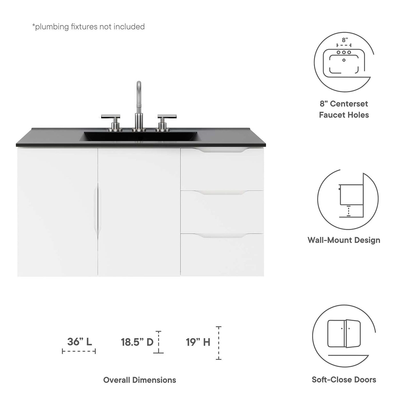 Vitality 36" Bathroom Vanity By Modway - EEI-5783-GRY-BLK | Bathroom Accessories |  Modishstore - 24