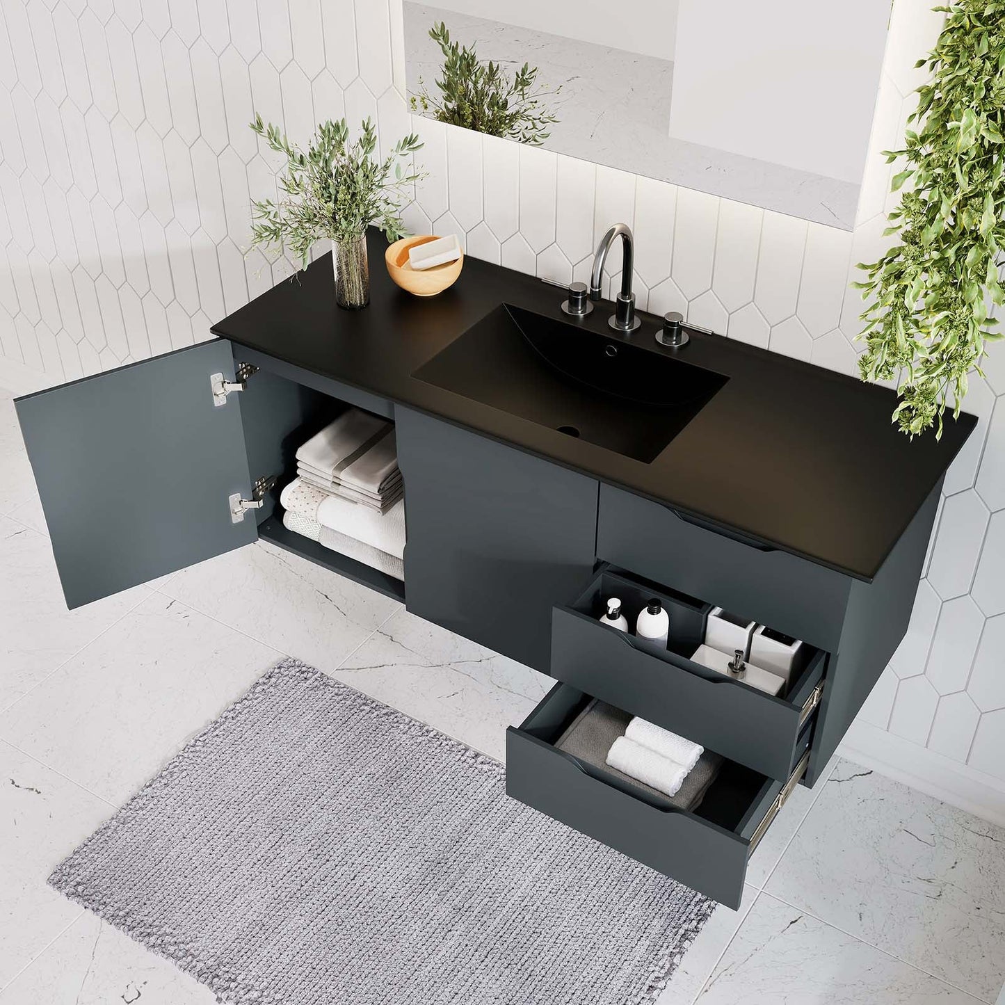 Vitality 48" Single Sink Bathroom Vanity By Modway - EEI-5784-GRY-BLK | Bathroom Accessories |  Modishstore