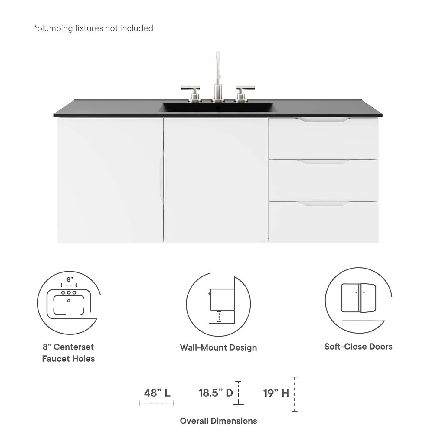 Vitality 48" Single Sink Bathroom Vanity By Modway - EEI-5784-GRY-BLK | Bathroom Accessories |  Modishstore - 24