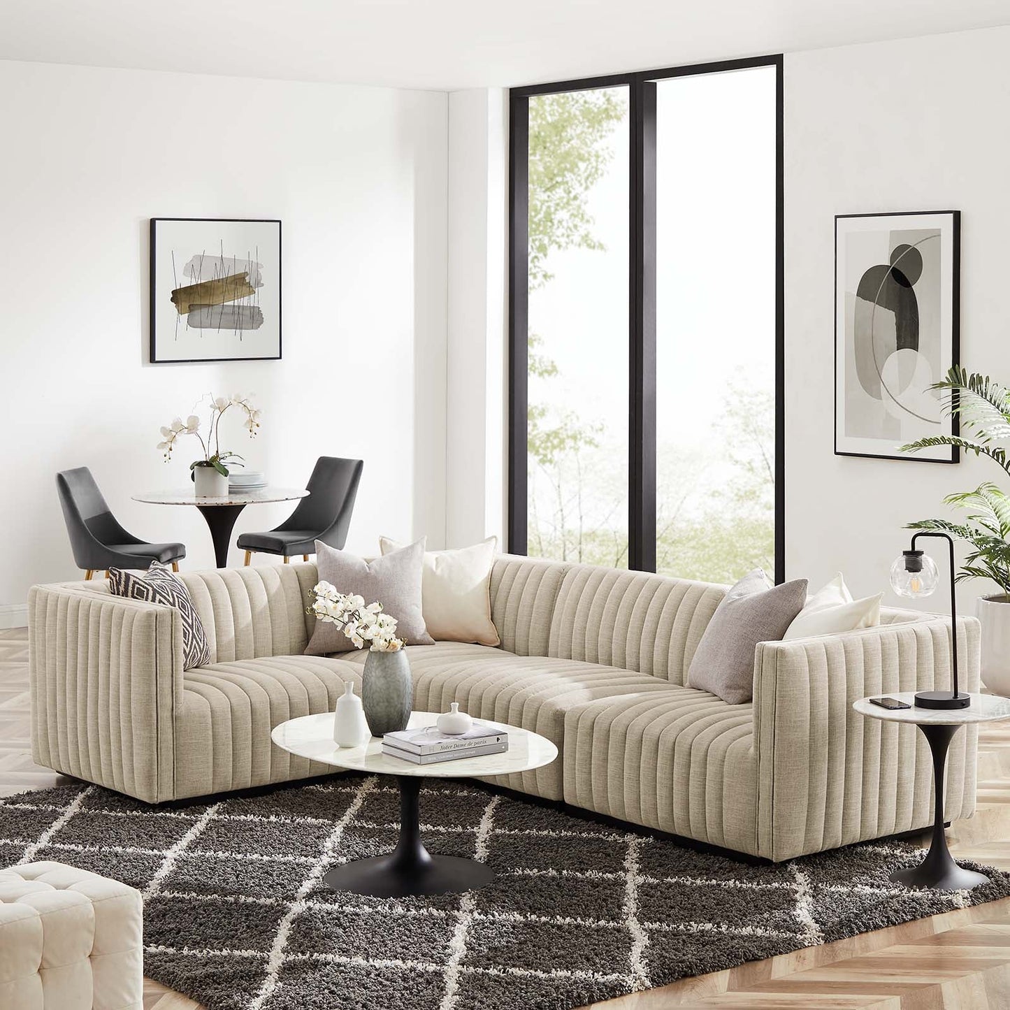 Conjure Channel Tufted Upholstered Fabric 4-Piece L-Shaped Sectional By Modway - EEI-5791 | Sectional