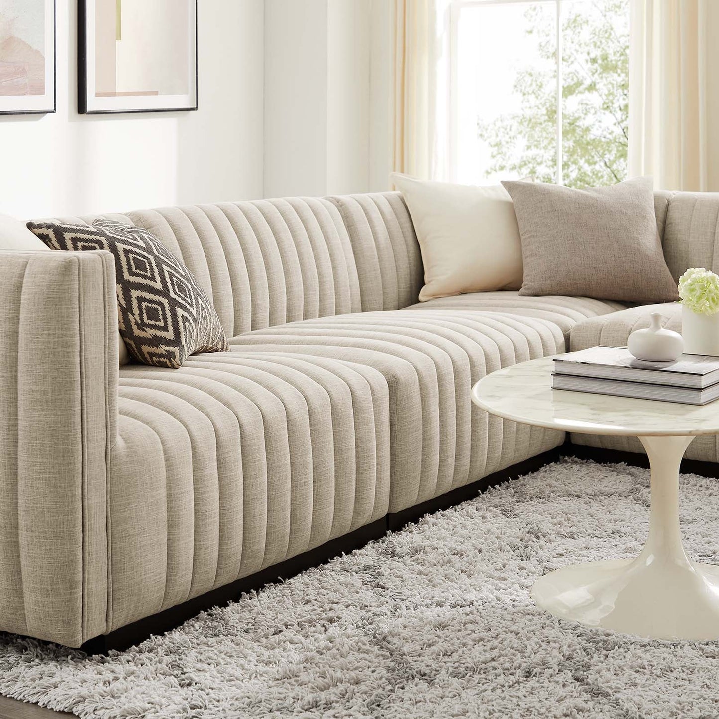 Conjure Channel Tufted Upholstered Fabric 4-Piece L-Shaped Sectional By Modway - EEI-5792 | Sectional - 9