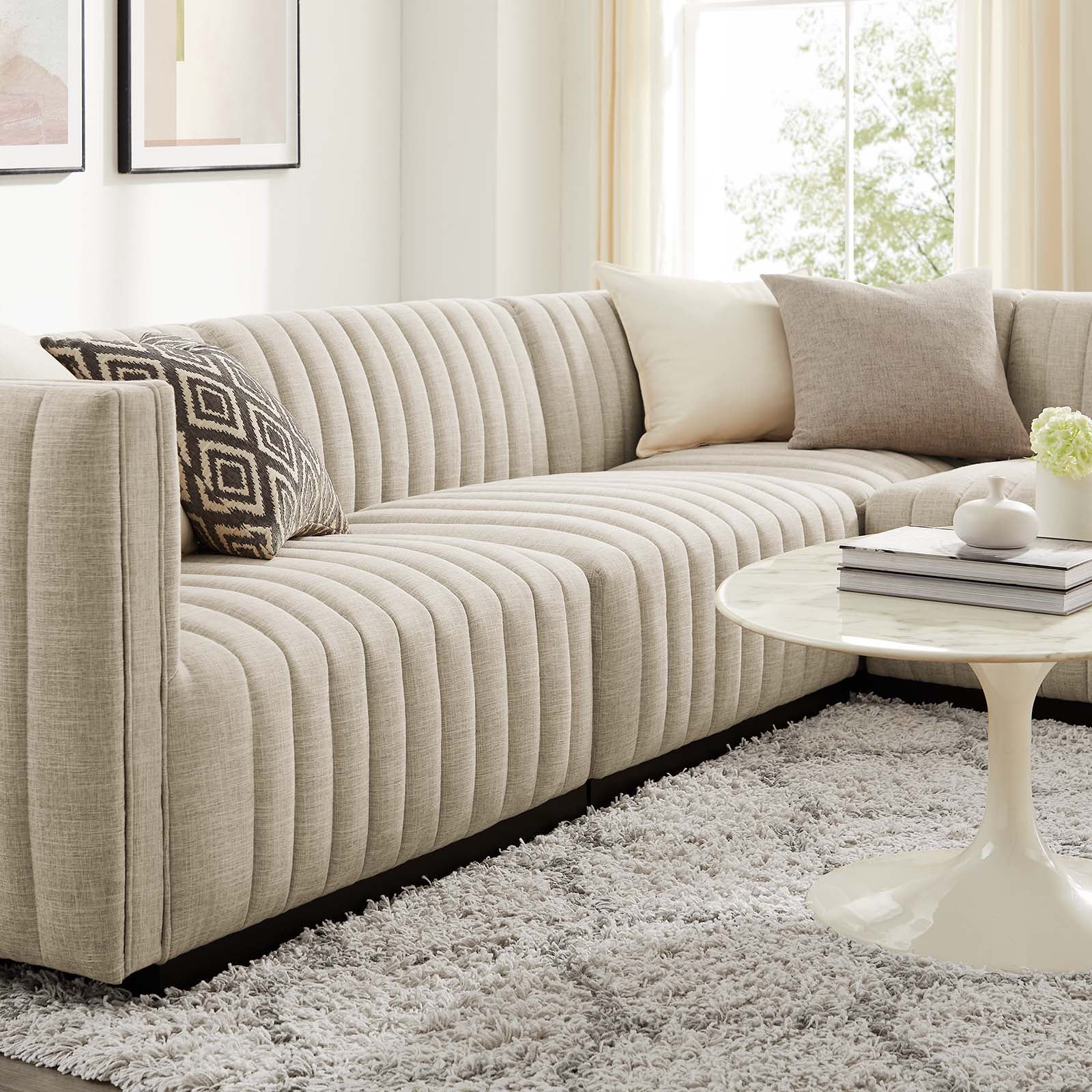 Conjure Channel Tufted Upholstered Fabric 4-Piece L-Shaped Sectional By Modway - EEI-5792 | Sectional - 9