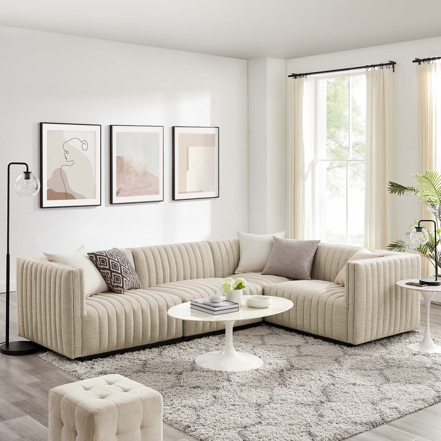 Conjure Channel Tufted Upholstered Fabric 4-Piece L-Shaped Sectional By Modway - EEI-5792 | Sectional