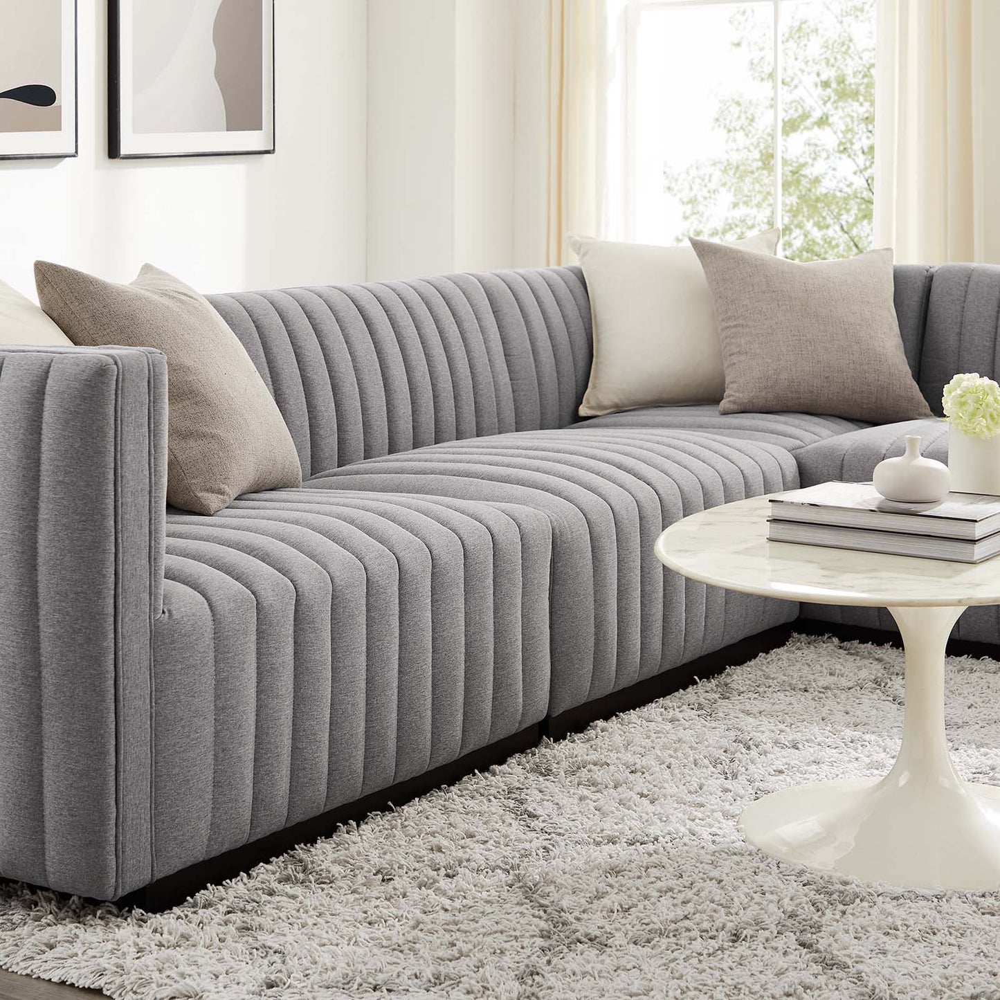 Conjure Channel Tufted Upholstered Fabric 4-Piece L-Shaped Sectional By Modway - EEI-5792 | Sectional - 24