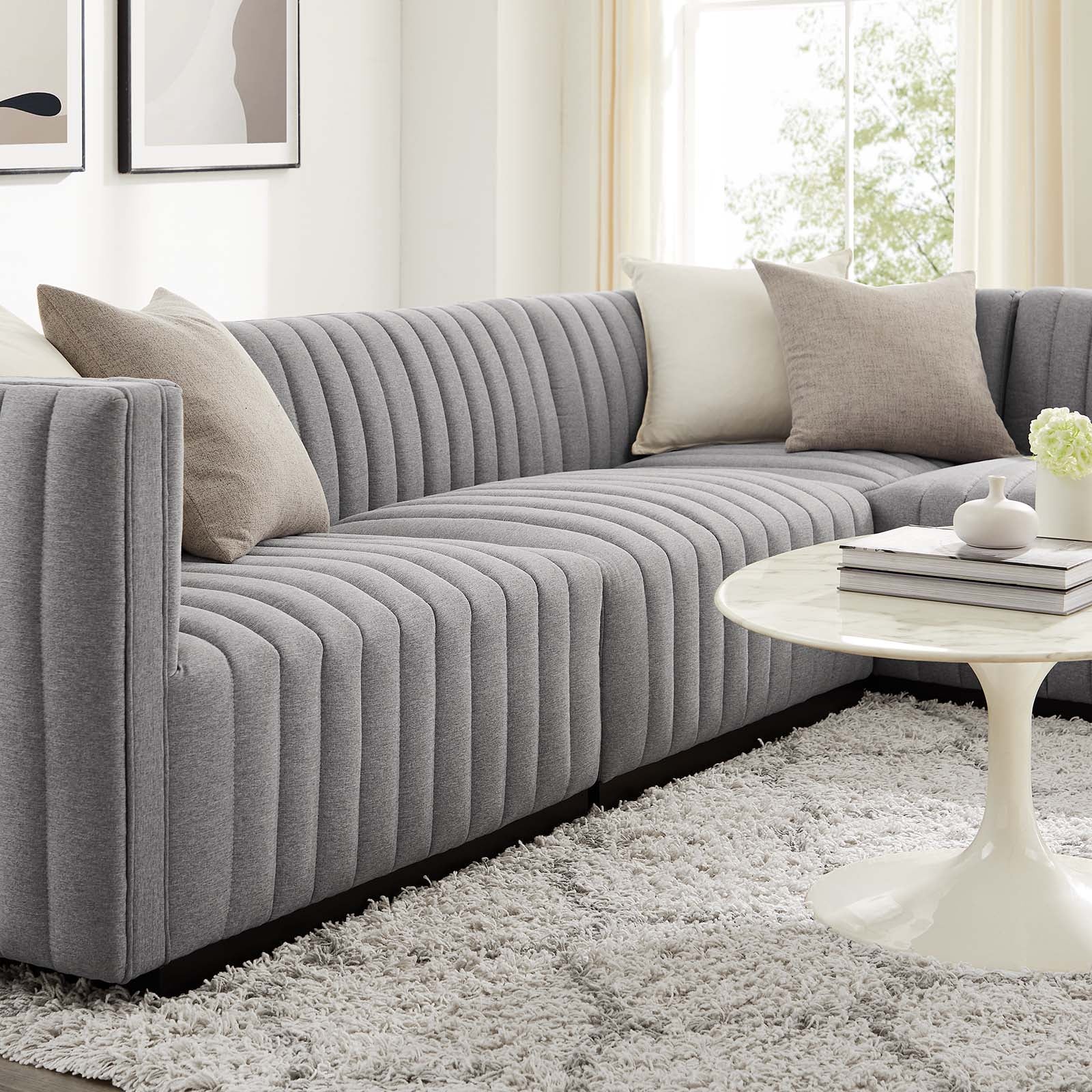 Conjure Channel Tufted Upholstered Fabric 4-Piece L-Shaped Sectional By Modway - EEI-5792 | Sectional - 24