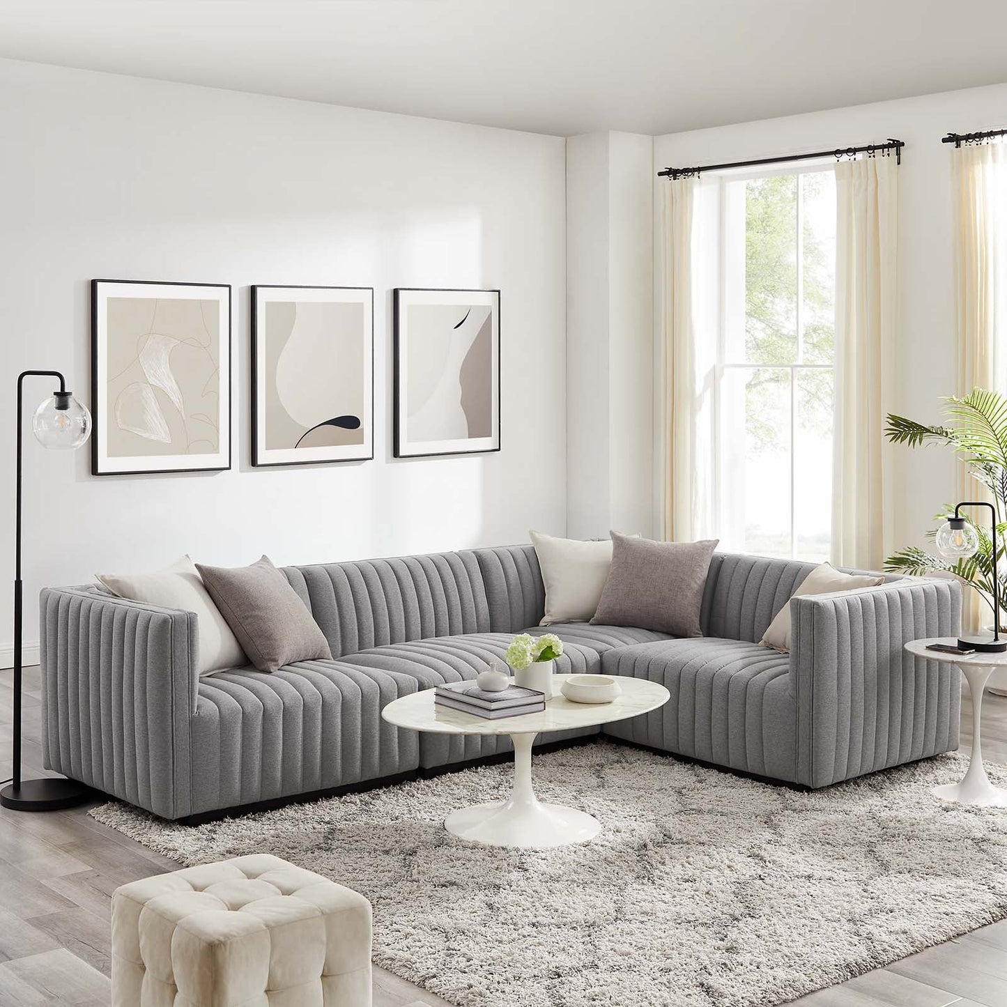 Conjure Channel Tufted Upholstered Fabric 4-Piece L-Shaped Sectional By Modway - EEI-5792 | Sectional - 25