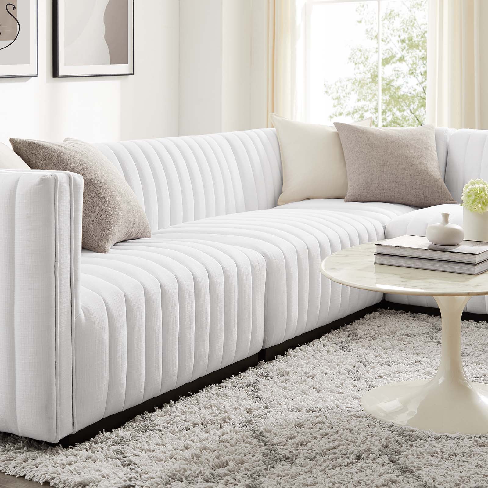 Conjure Channel Tufted Upholstered Fabric 4-Piece L-Shaped Sectional By Modway - EEI-5792 | Sectional - 40