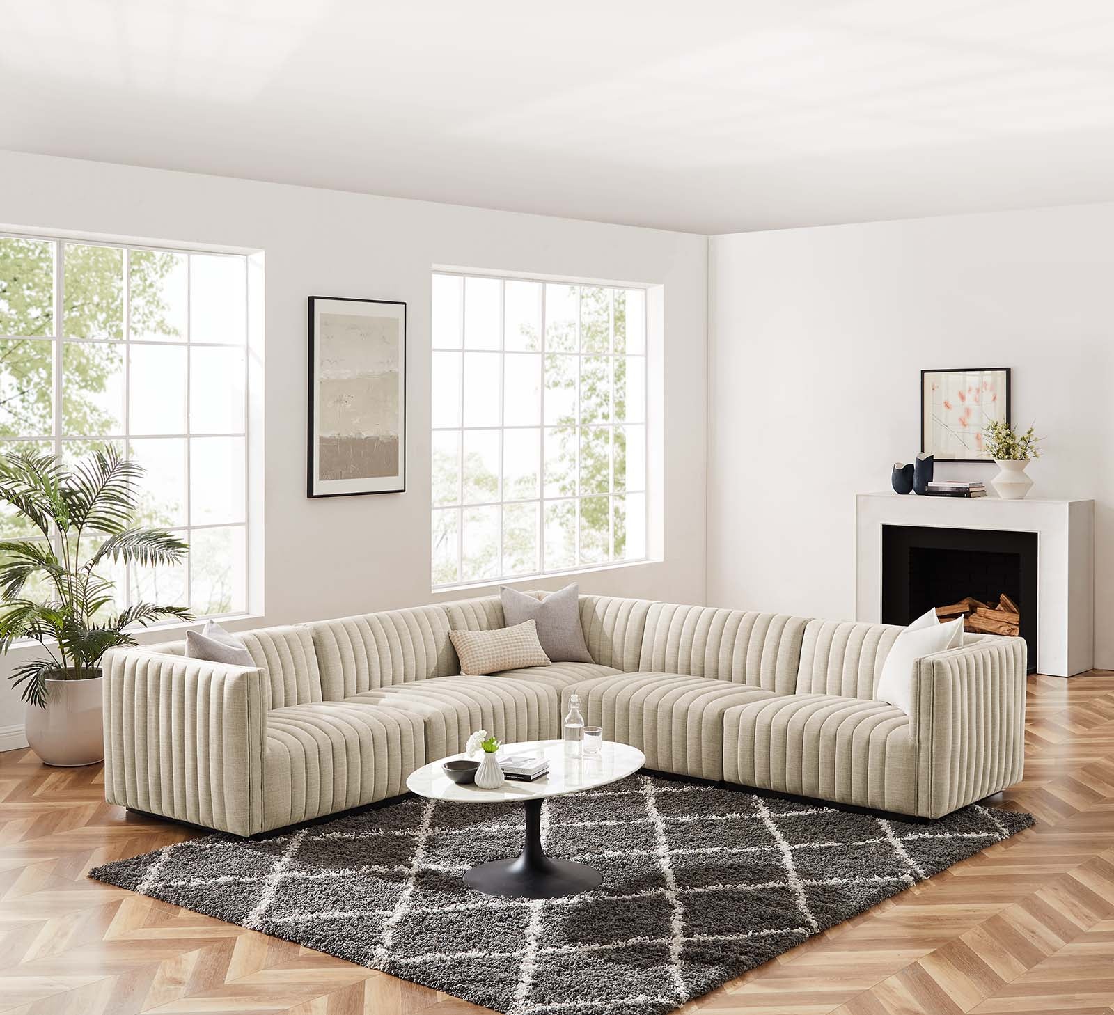 Conjure Channel Tufted Upholstered Fabric 5-Piece L-Shaped Sectional By Modway - EEI-5793 | Sectional