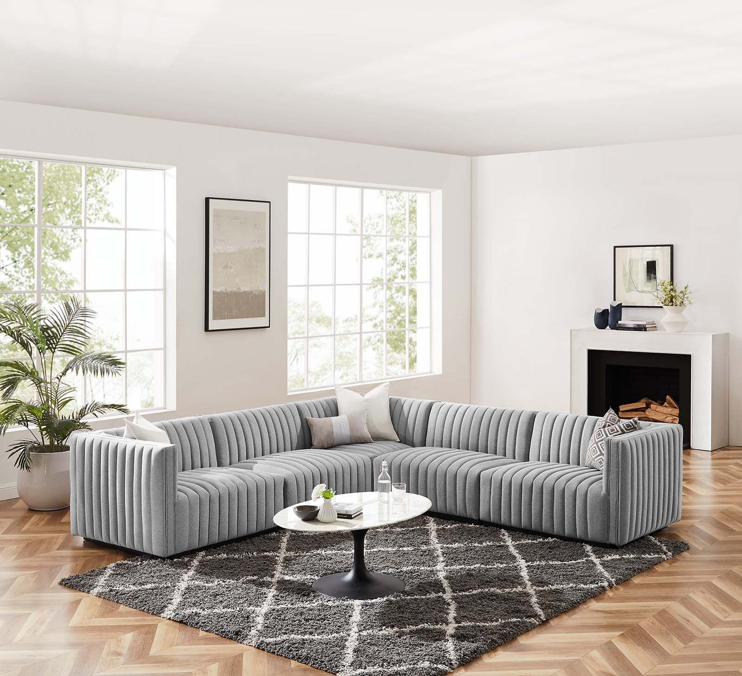 Conjure Channel Tufted Upholstered Fabric 5-Piece L-Shaped Sectional By Modway - EEI-5793 | Sectional - 25