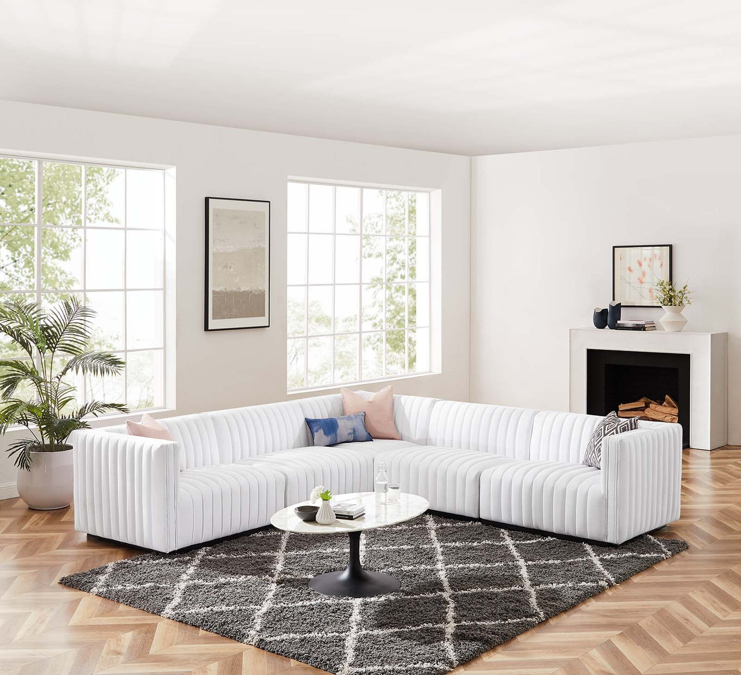 Conjure Channel Tufted Upholstered Fabric 5-Piece L-Shaped Sectional By Modway - EEI-5793 | Sectional - 41