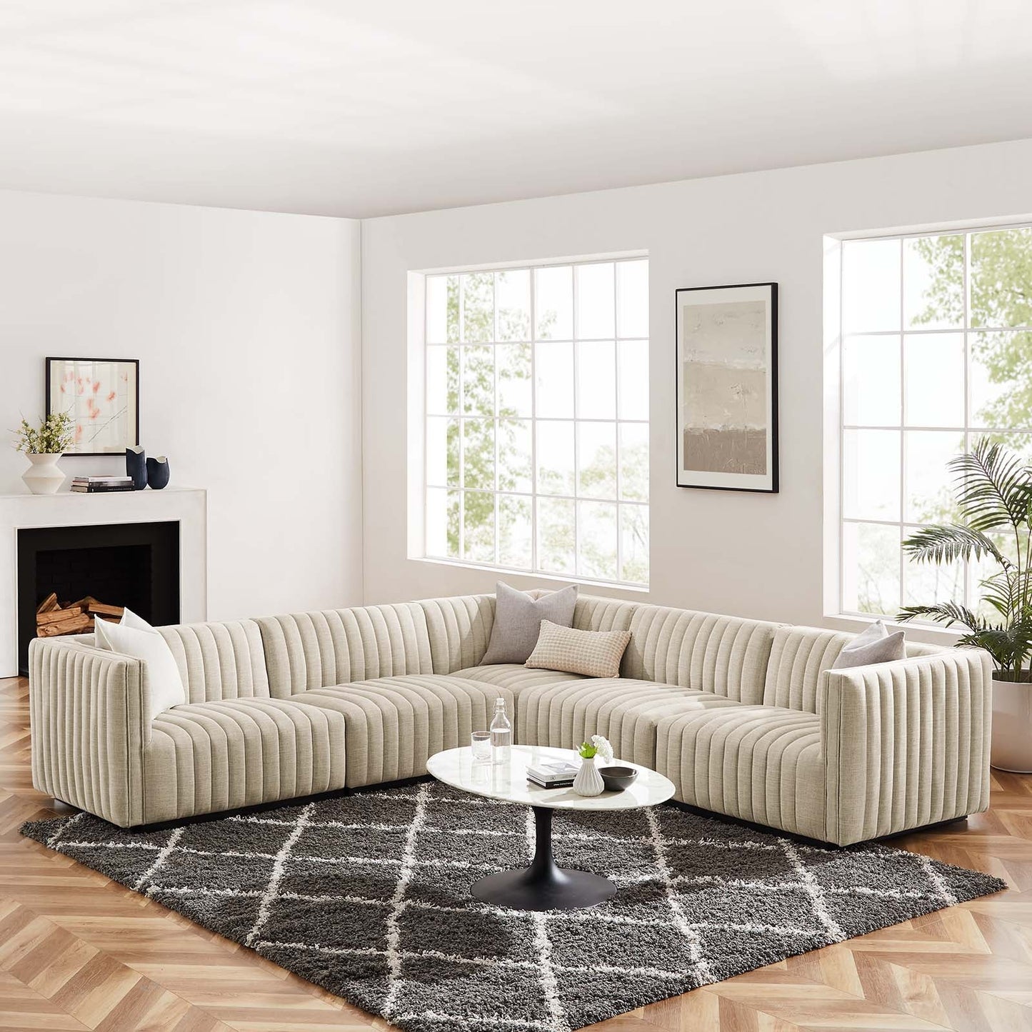 Conjure Channel Tufted Upholstered Fabric 5-Piece L-Shaped Sectional By Modway - EEI-5794 | Sectional