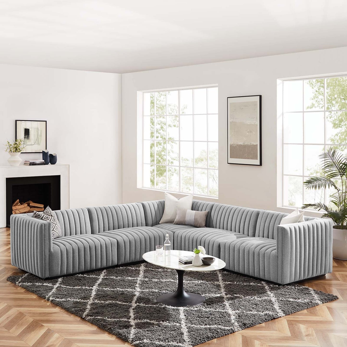 Conjure Channel Tufted Upholstered Fabric 5-Piece L-Shaped Sectional By Modway - EEI-5794 | Sectional - 25