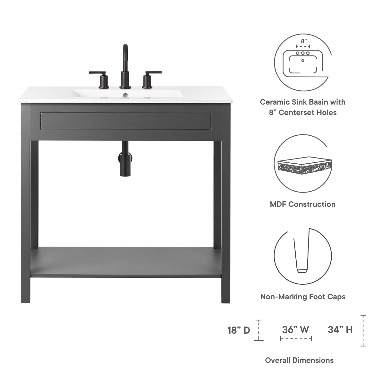 Altura 36" Bathroom Vanity By Modway - EEI-5799 | Bathroom Accessories - 16
