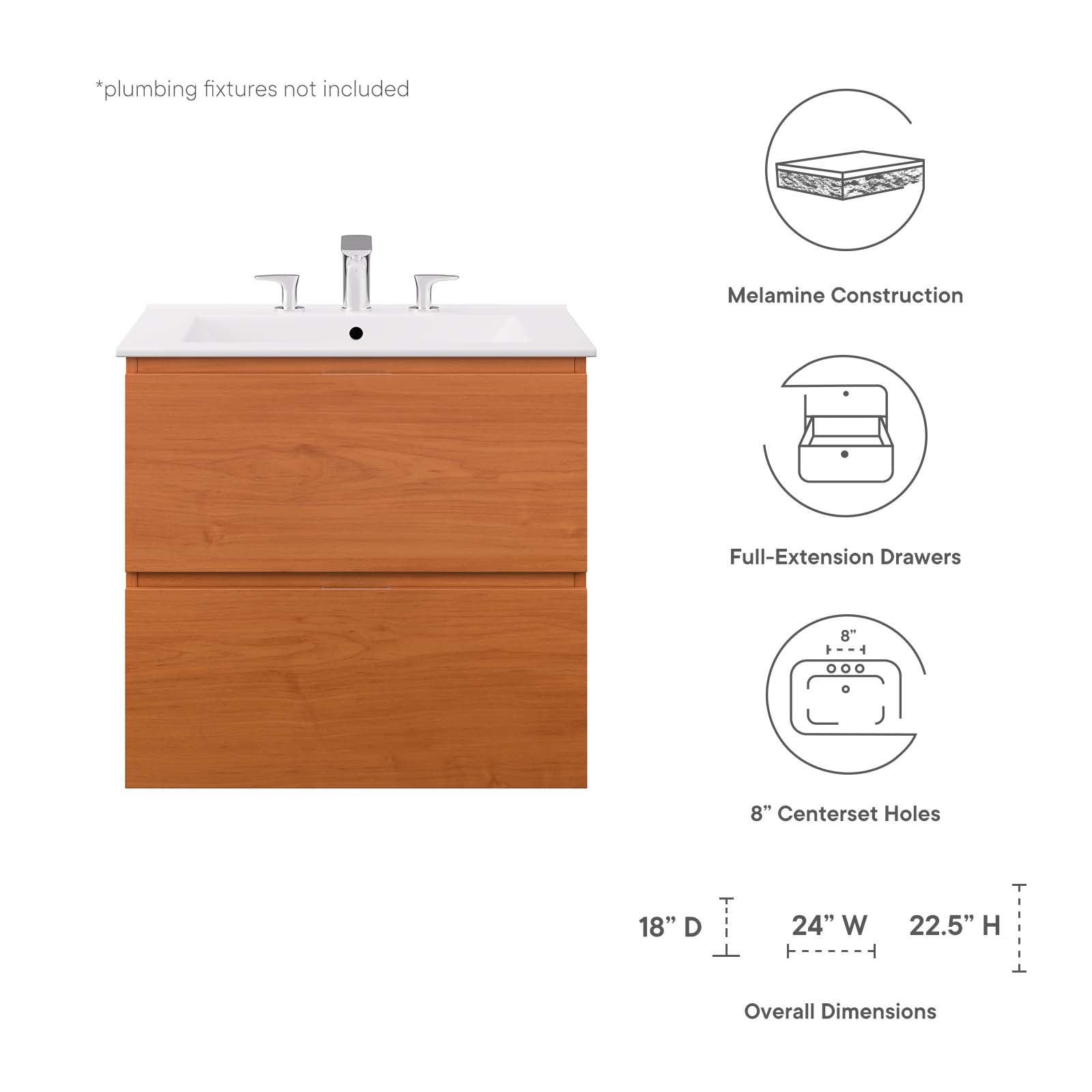 Scenic 24" Wall-Mount Bathroom Vanity By Modway - EEI-5811 | Bathroom Accessories | Modishstore - 16