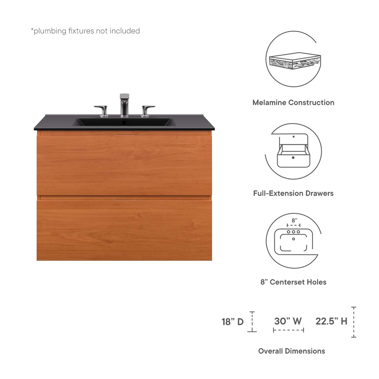 Scenic 30" Wall-Mount Bathroom Vanity By Modway - EEI-5812 | Bathroom Accessories | Modishstore - 8