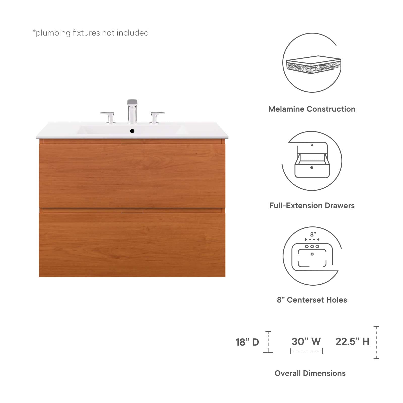 Scenic 30" Wall-Mount Bathroom Vanity By Modway - EEI-5812 | Bathroom Accessories | Modishstore - 16