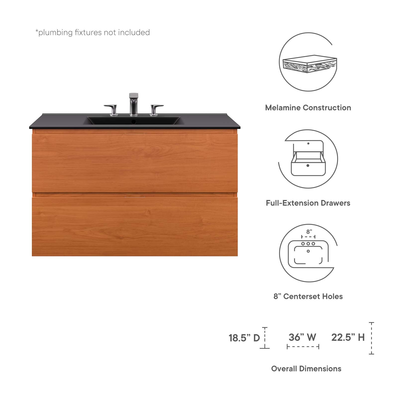 Scenic 36" Wall-Mount Bathroom Vanity By Modway - EEI-5813 | Bathroom Accessories | Modishstore - 8