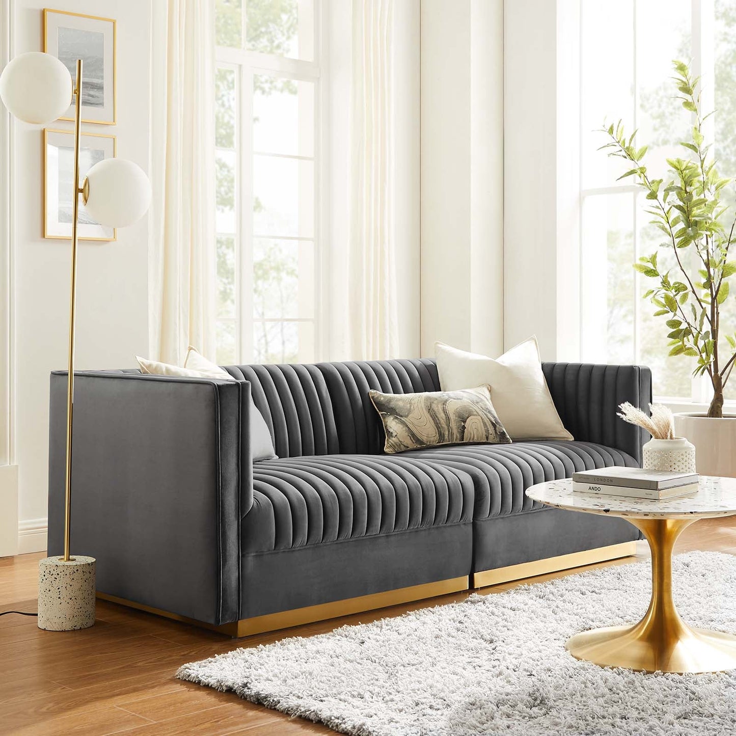 Sanguine Channel Tufted Performance Velvet Modular Sectional Sofa Loveseat By Modway - EEI-5824 | Loveseats | Modishstore - 11