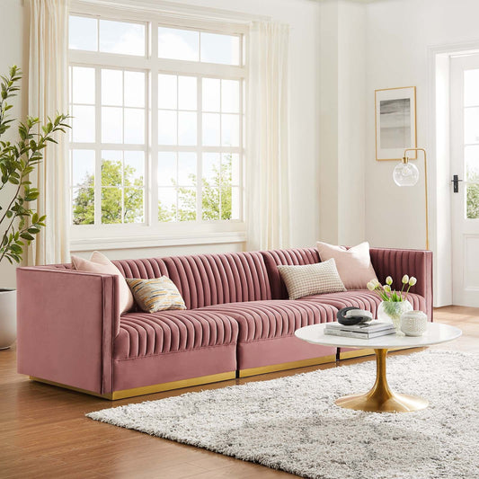 Sanguine Channel Tufted Performance Velvet 3-Seat Modular Sectional Sofa By Modway - EEI-5825 | Sectional | Modishstore