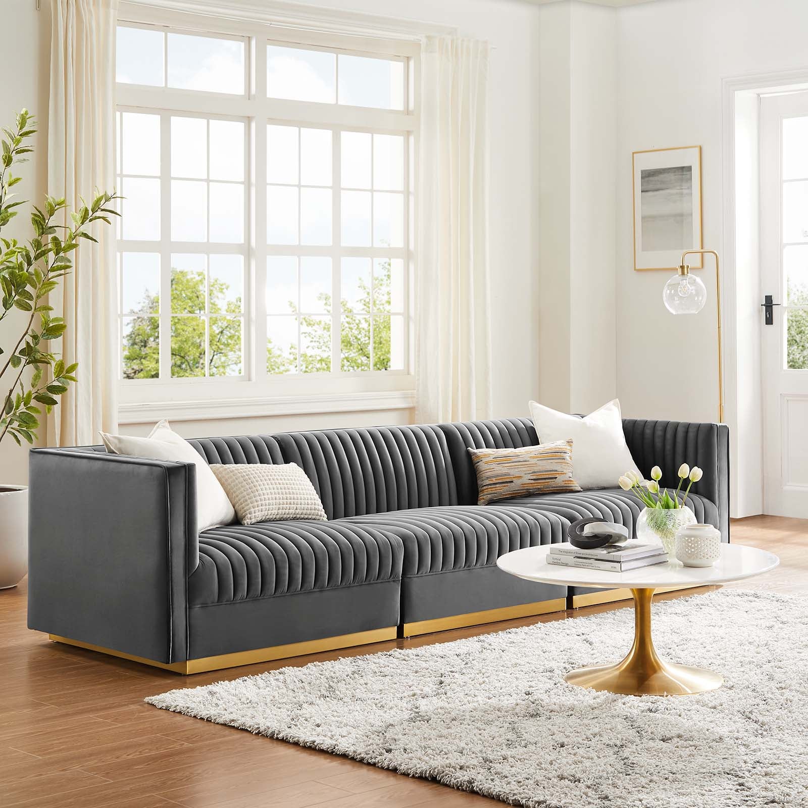 Sanguine Channel Tufted Performance Velvet 3-Seat Modular Sectional Sofa By Modway - EEI-5825 | Sectional | Modishstore - 14