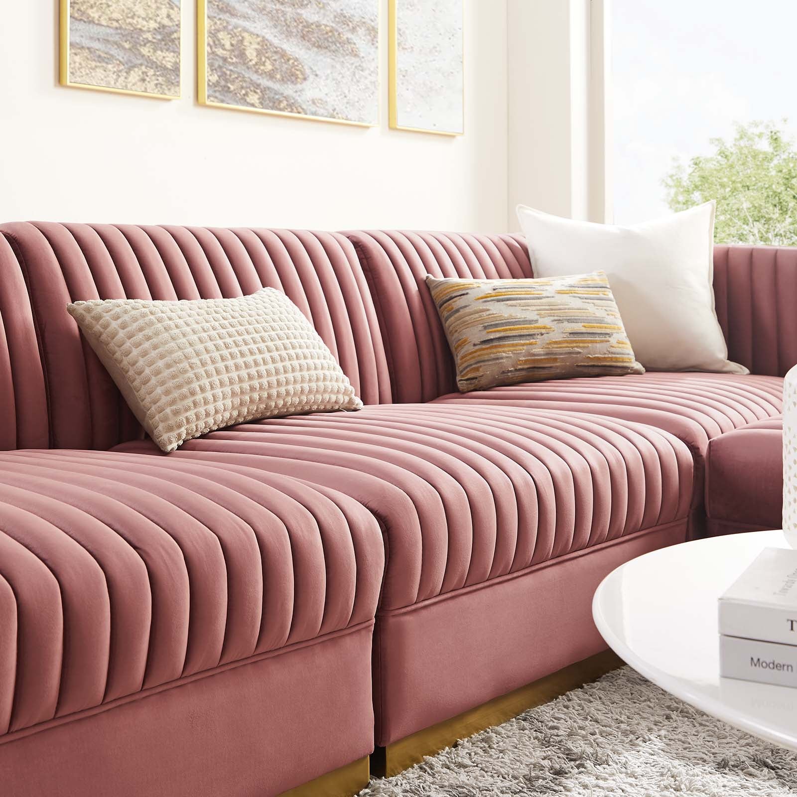 Sanguine Channel Tufted Performance Velvet 4-Piece Modular Sectional Sofa By Modway - EEI-5826 | Sectional | Modishstore - 6